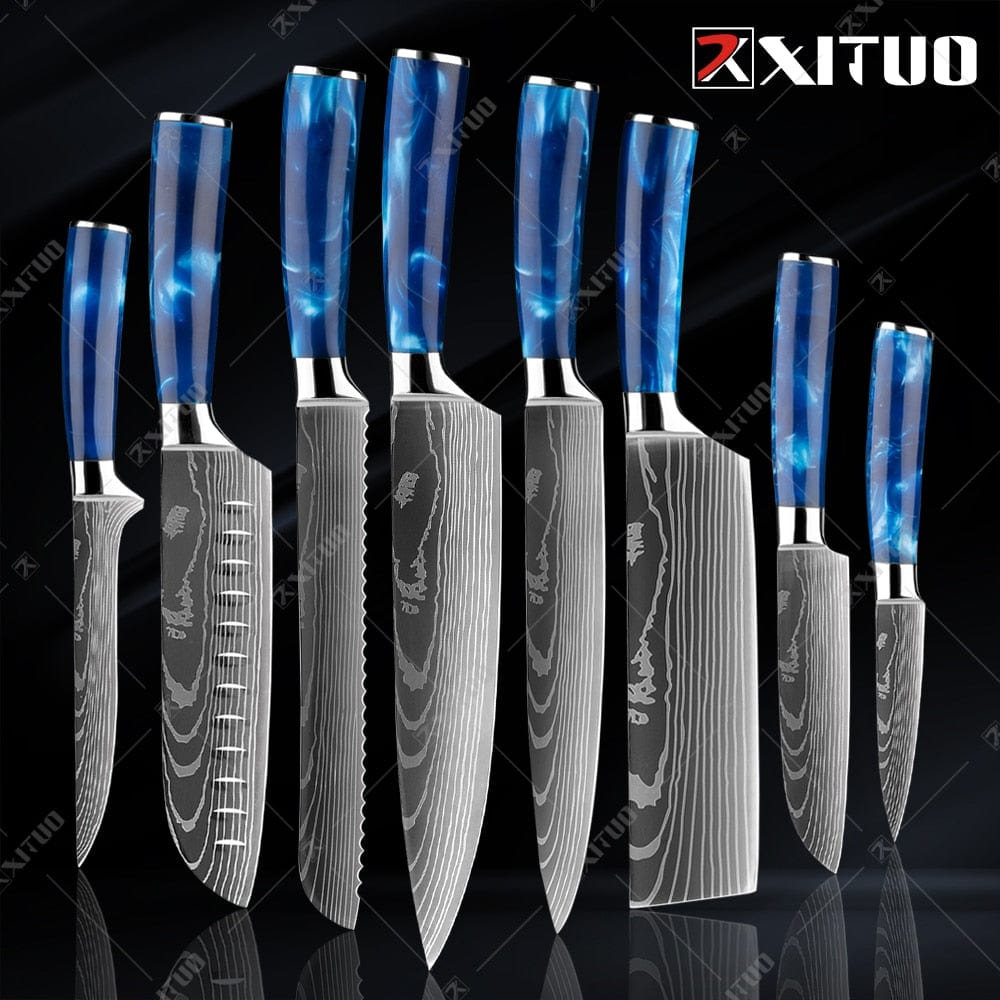 XITUO Kitchen Knife Set Japanese Chef Knives 7CR17 Stainless Steel Damascus Laser Slicing Santoku Cleaver 1-10pc Kitchen Knifes - Wowza