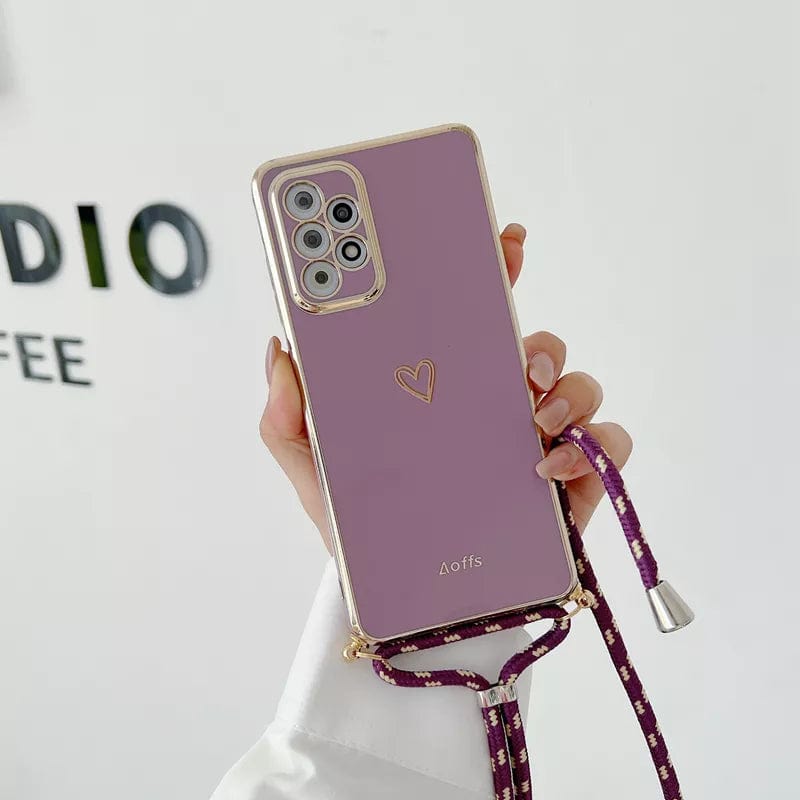 Love Heart Crossbody Lanyard Strap Phone Case For Samsung Galaxy S21 S20 S22 S23 S10 S9 S8 Note 10 20 Plus Ultra S20 Fe Cover