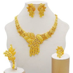 Dubai Jewelry Sets Gold Color Necklace & Earring Set For Women African France Wedding Party Jewelery Ethiopia Bridal Gifts