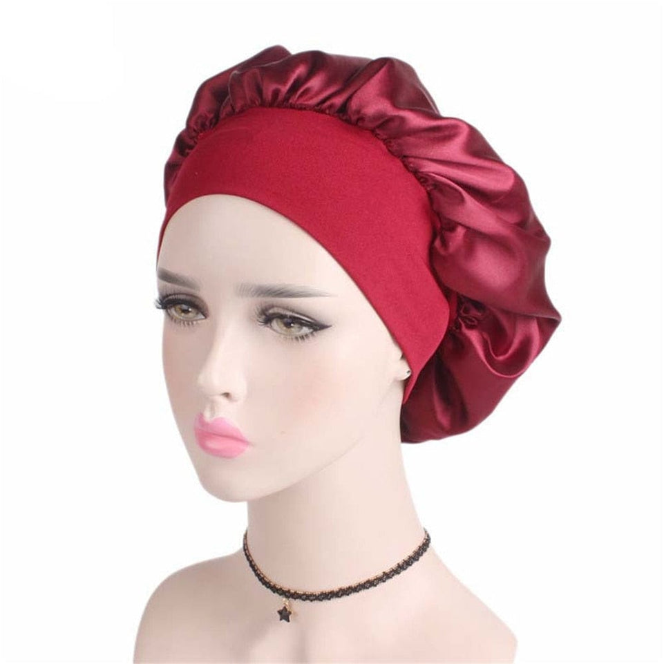 Newly Women's Satin Solid Sleeping Hat Night  Hair Care Bonnet Nightcap For Women Men Unisex Cap