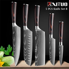 XITUO Chef knife 1-10 Pcs Set Kitchen Knives Laser Damascus Pattern Sharp Japanese Santoku Knife Cleaver Slicing Utility Knife - Wowza