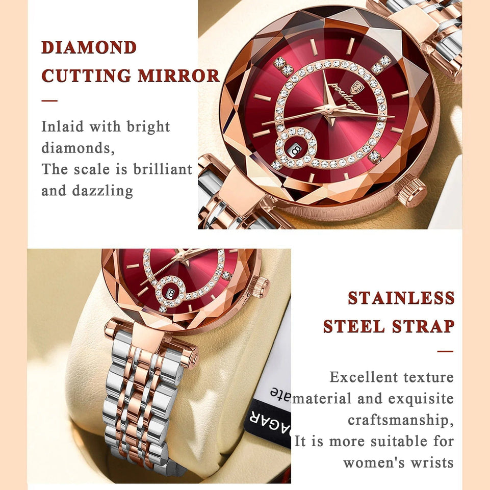 POEDAGAR Luxury Watch For Woman High Quality Diamond Ladies Quartz Watch Waterproof Date Stainless Steel Women Watches reloj+box