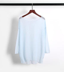 New Fashion Linen Cotton Loose Knitted Sweater Long Sleeve Blouses Casual O-neck Women Tops Transparent Blouse Shirt XZ191