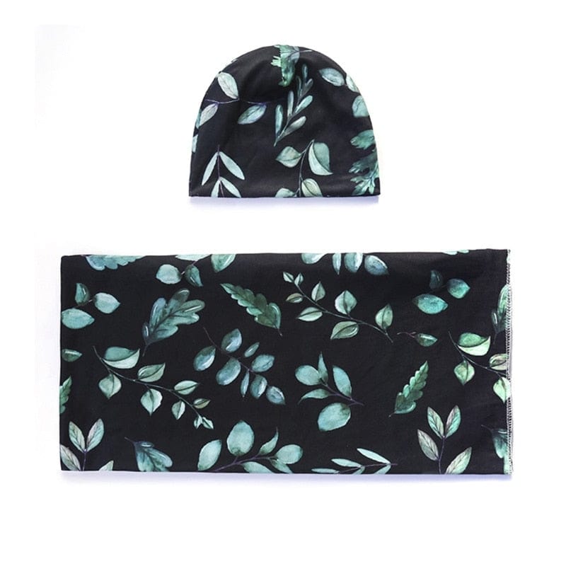 2Pcs Newborn Baby Printing Receiving Blanket Hat Set Infants Swaddle Wrap Sleeping Bag Hair Band Kit