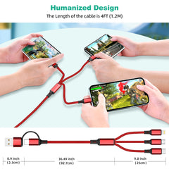 All Phones Fast Charging Cord For iPhone Huawei Micro USB Type C Charger Cable 1.2m Multi Usb Port Multiple Usb Charging Cord