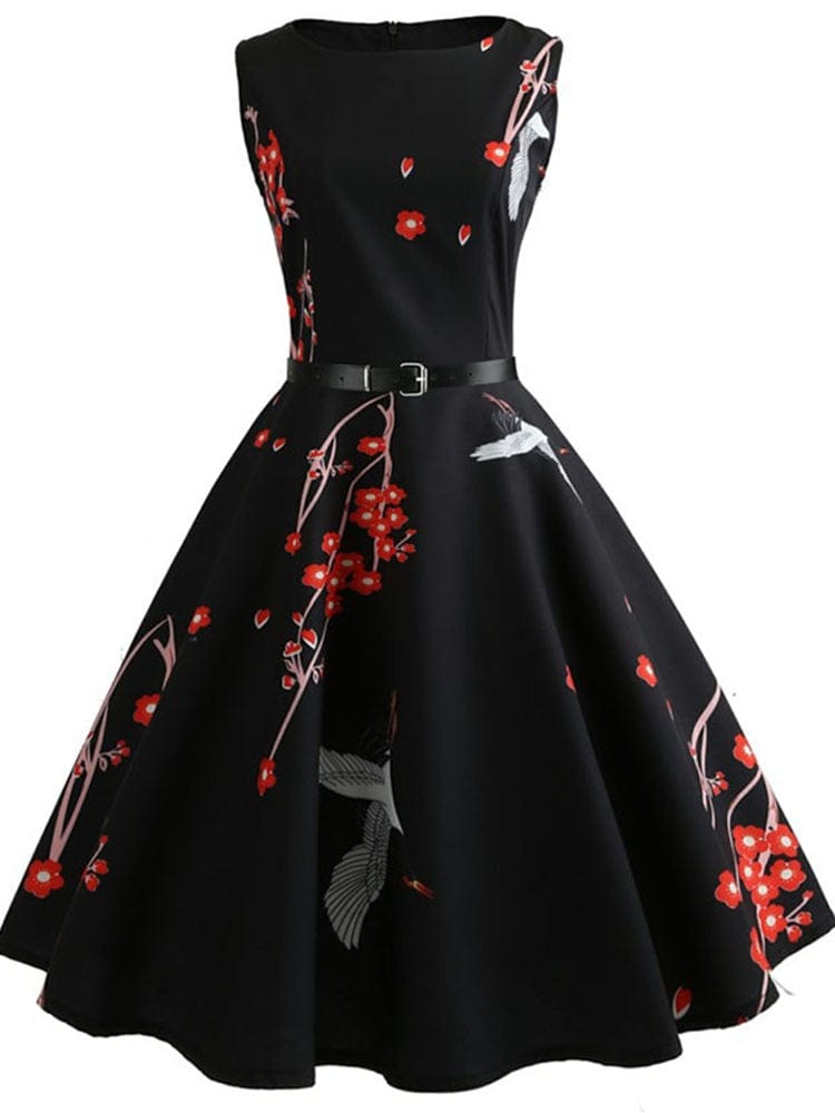 Summer Womens Dresses  Casual Floral Retro Vintage 50s 60s Robe Rockabilly Swing Pinup Vestidos Valentines Day Party Dress