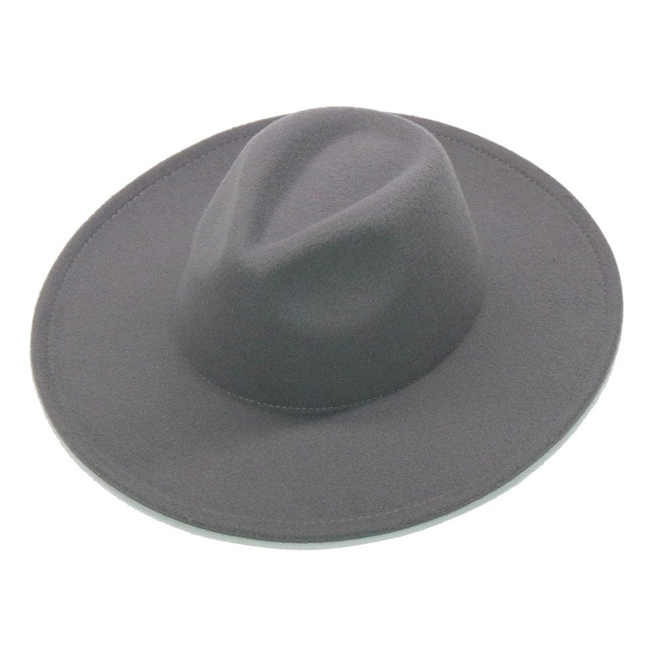 Classic Women's Hat Big Wide Brim 9.5CM Jazz Fedora Caps All-match Solid Color Casual Formal Church Felt Hat