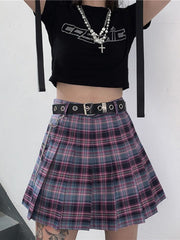 Harajuku Plaid Skirt Women Punk y2k High Waist Mini Tennis Skirts Uniform Chain Pocket A-line Streetwear Vintage Free Belt