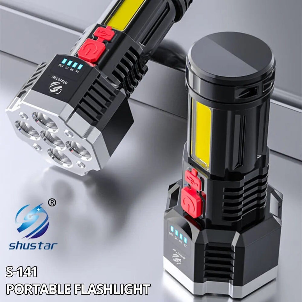 High Power Led Torch Flashlights Cob Side Light  Lightweight Outdoor Lighting ABS Material Torch 7LED Rechargeable Flashlight Powerful