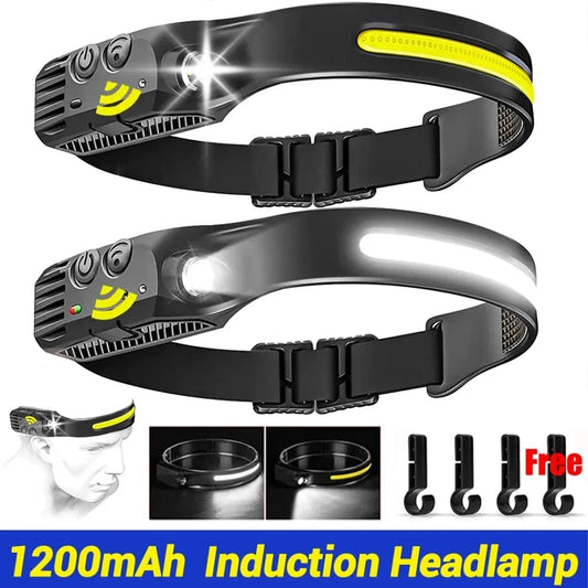 LED Sensor Headlamp USB Rechargeable Led Head Torch Built-in Battery Head Flashlight Outdoor Camping Fishing Headlight