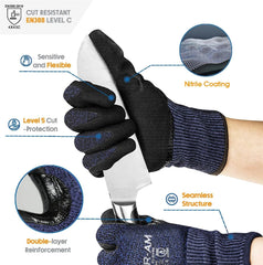 Cut-Resistant Gloves, Firm Non-Slip Grip, Heavy Duty Work, Durable & Breathable Nitrile Foam Coated, Touchscreen