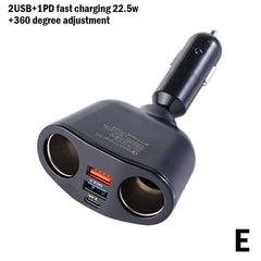 Car Cigarette Lighter 12V-24V Socket Splitter Blue Atmosphere Light PD QC3.0 2 USB Charger C Ports For Mobile Phone DVR Chargers