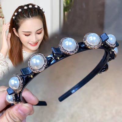 2023 New Fashion Hot Sale Explosion Pearl Rhinestone Bangs Clip Headband Headband for Women Girl Hair Accessories Headwear