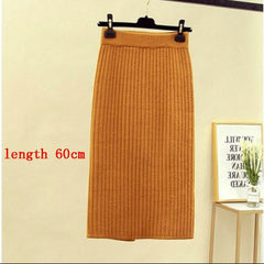 Mid-long Knitted Half-length Skirt Women's High waist One-step Skirt Autumn And Winter Hip Skirt Open-forked Elegant Skirts