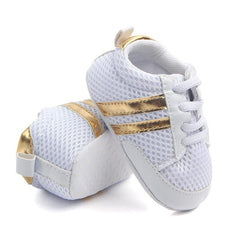 Baby Shoes Newborn Boys Sneaker Girls Two Striped First Walkers Kids Toddlers Lace Up PU Leather Soft Soles Sneakers 0-18 Months