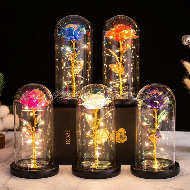 Gifts for Women Beauty and The Beast Preserved Roses In Glass Galaxy Rose LED Light Artificial Flower Birthday Gift for Girls