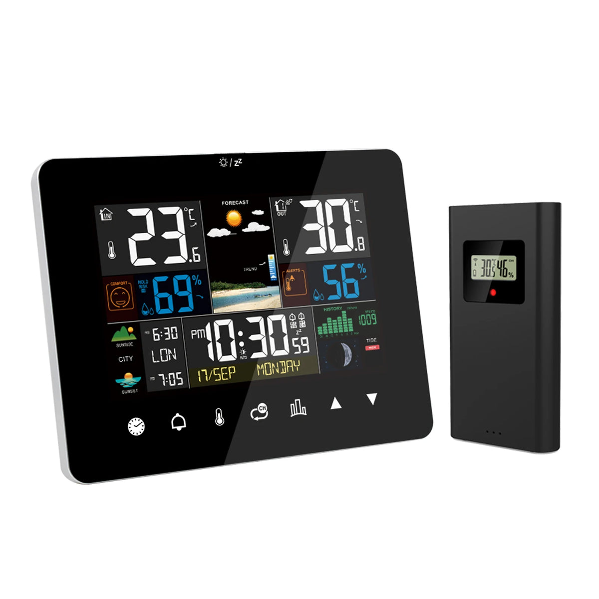 Weather Station Alarm Clock Multifunction Thermometer Hygrometer Touch Screen Wireless Sensor Sunrise Sunset