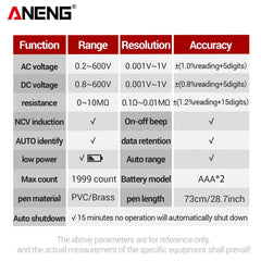 ANENG M113 Mini Digital Multimeter AC/DC Voltage Meter 1999 Counts Multimetro Ohm NCV Electricity Tools Measuring Instruments