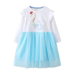 Long Sleeve Rainbow Girls Dress Clothing Party Tutu Baby Cotton Princess Cute Birthday Gift Halloween Kid Dress