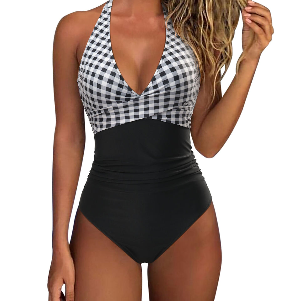One Piece Swimsuit Women Tummy Control One Piece Swimsuits High Waisted Sexy Halter Bathing Suits XL Push Up Swimwear Women 2023
