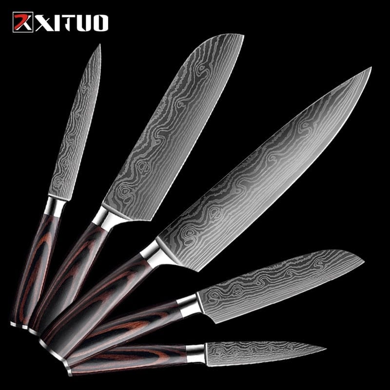 XITUO 1-5PCS set Chef Knife Japanese Stainless Steel Sanding Laser Pattern Knives Professional Sharp Blade Knife Cooking Tool - Wowza