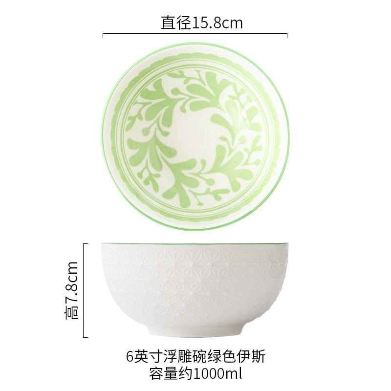 Nordic Style 6-inch Soup Bowl Underglaze Ceramic Tableware Household Instant Noodle Restaurant Simple Creative Embossed Ramen - Wowza