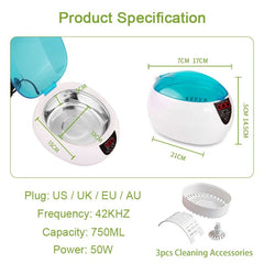 750ML Home Ultrasonic Cleaner Proffesional Jewelry Cleaners 5 Timers Glasses Watches Denture Keys Razor Brush Cleaning Machine