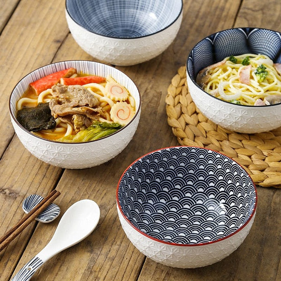 Nordic Style 6-inch Soup Bowl Underglaze Ceramic Tableware Household Instant Noodle Restaurant Simple Creative Embossed Ramen - Wowza
