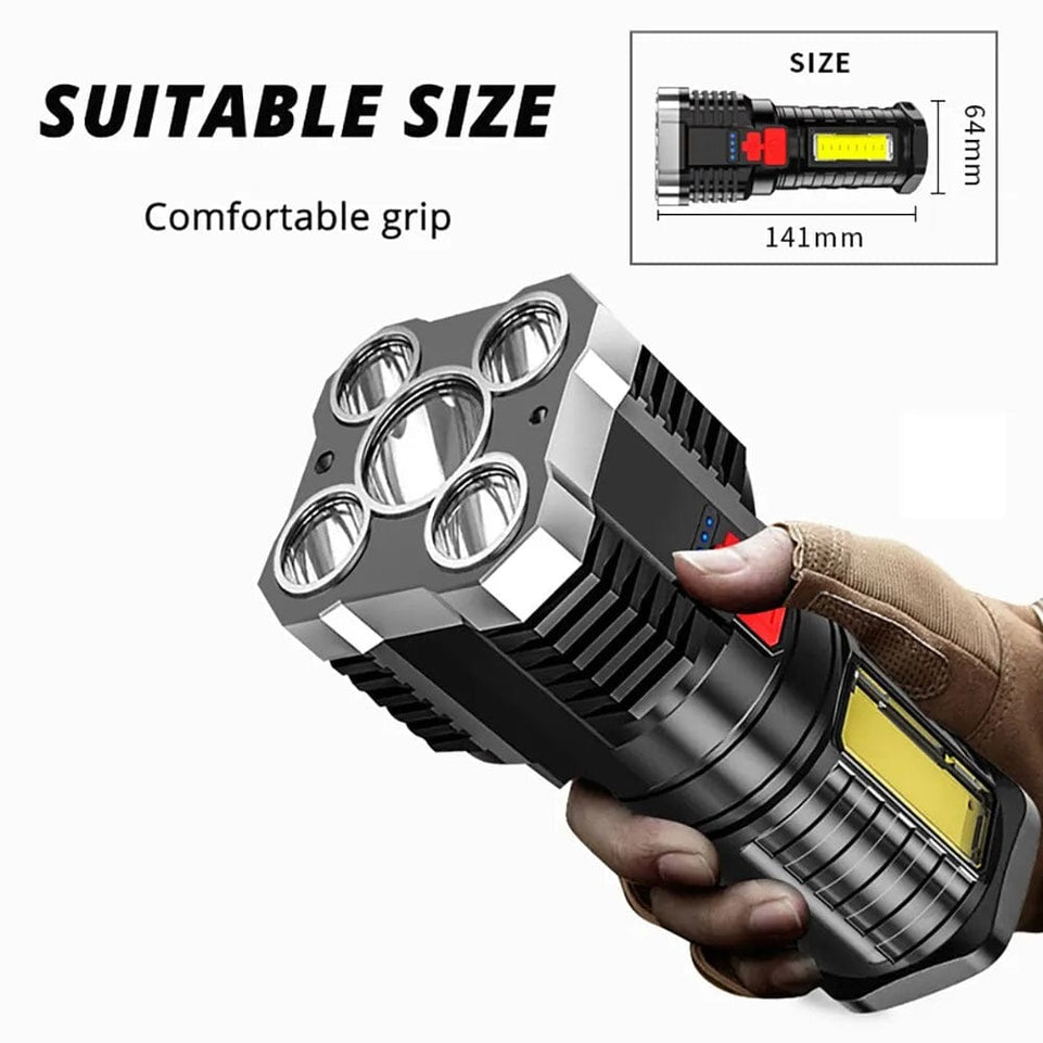 5 LED High Power Led Flashlight Torch Rechargeable Camping Spotlight with Side Light 3 Lighting Modes for Camping Adventure Outdoor