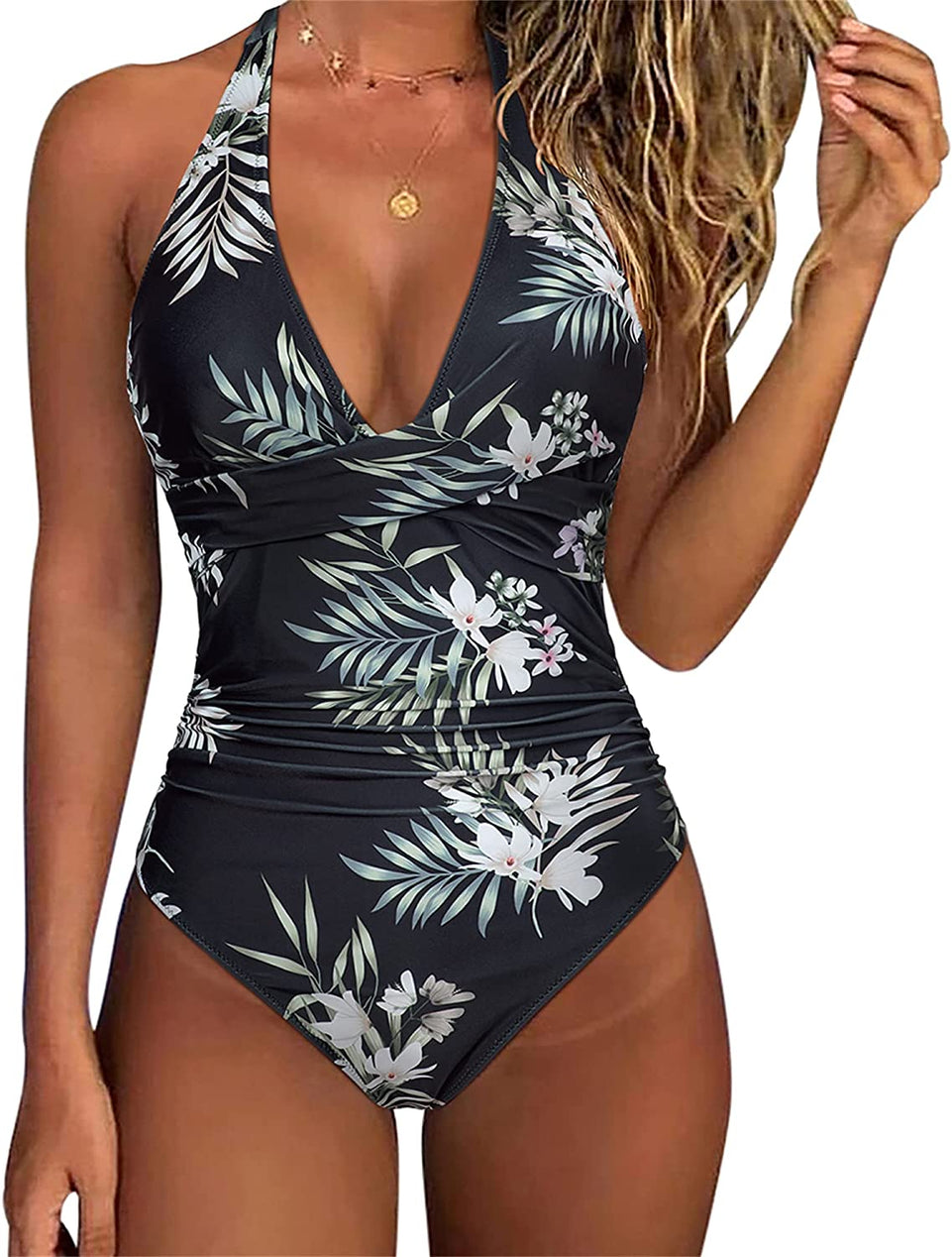 One Piece Swimsuit Women Tummy Control One Piece Swimsuits High Waisted Sexy Halter Bathing Suits XL Push Up Swimwear Women 2023