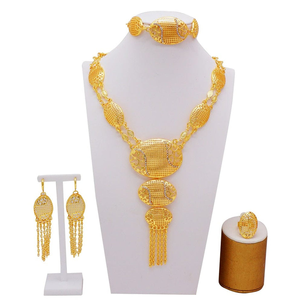 Dubai Jewelry Sets Gold Color Necklace & Earring Set For Women African France Wedding Party Jewelery Ethiopia Bridal Gifts