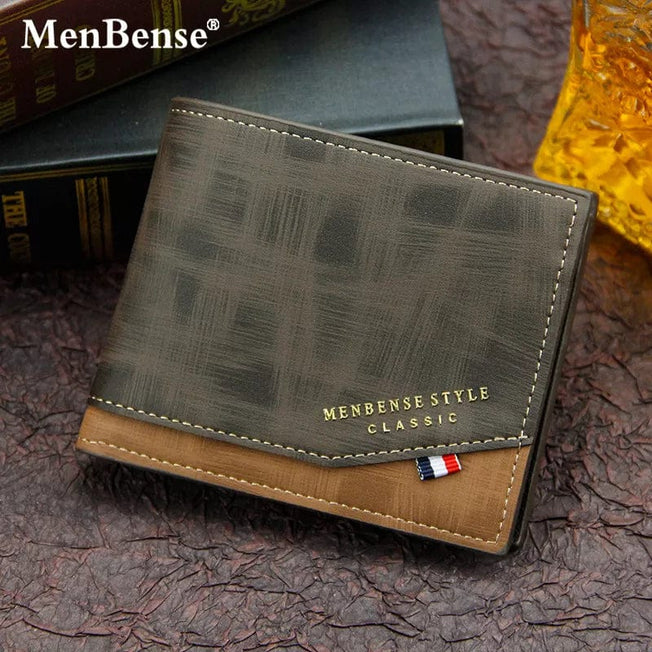 Men's Wallet Short Cross Section Youth Tri-fold Wallet Stitching Business Multi-card Zipper Coin Purse Wallet Passport Cover