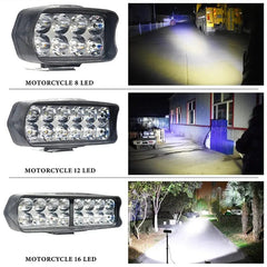 Motorcycle Headlight 8/12/16 LED Driving Lights Waterproof Auxiliary Headlight Scooter External Spotlight Fog Light Accessories