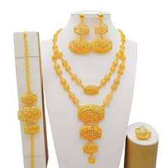 Dubai Jewelry Sets Gold Color Necklace & Earring Set For Women African France Wedding Party Jewelery Ethiopia Bridal Gifts