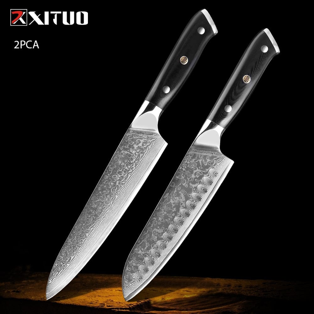 XITUO Damascus kitchen Knife 1-9PC 67 layers Japan Damascus steel Chef knife Sharp Sankotu Cleaver Boning Paring knife G10 handl - Wowza