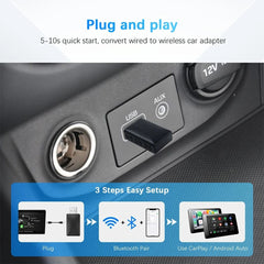 Mini Wireless CAR PLAY Adapter 2 in 1 5G Wifi & Bluetooth 5.0 Android Auto Plug and Play Non-inductive Connection