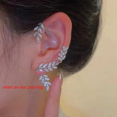 Silver Plated Metal Leaf Butterfly Clip Earrings for Women Ear Clips Without Piercing Sparkling Zircon Ear Cuff Fashion Jewelry