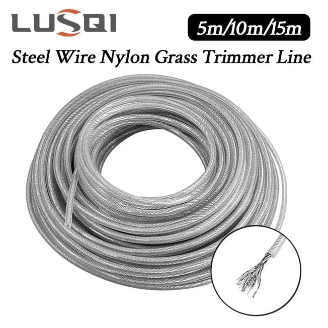 Steel Wire Nylon Grass Trimmer Line 2mm/2.4mm/2.7mm/3mm*5m/10m/15m  Round Brushcutter Trimmer Rope Lawn Mower Replacement