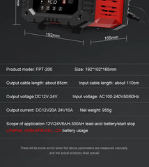 Battery Charger 12V/24V Smart Charger Lithium AGM GEL Lead-Acid LiFePO4 Battery Chargers