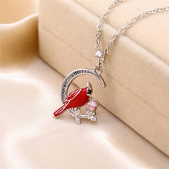 1pc Cardinal Parrot Moon Necklace Red Bird Cardinals Appear When Angels Are Near Glass Pendant Memory of Someone Gift Jewelry