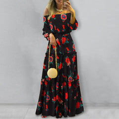 ZANZEA Fashion Off Shoulder Vestidos Female Lace Up Belted Dresses Beach Holiday Ruffle Robe Womens Bohemian Long Maxi Dress