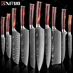 XITUO Kitchen Knife Set Japanese Chef Knives 7CR17 Stainless Steel Damascus Laser Slicing Santoku Cleaver 1-10pc Kitchen Knifes - Wowza