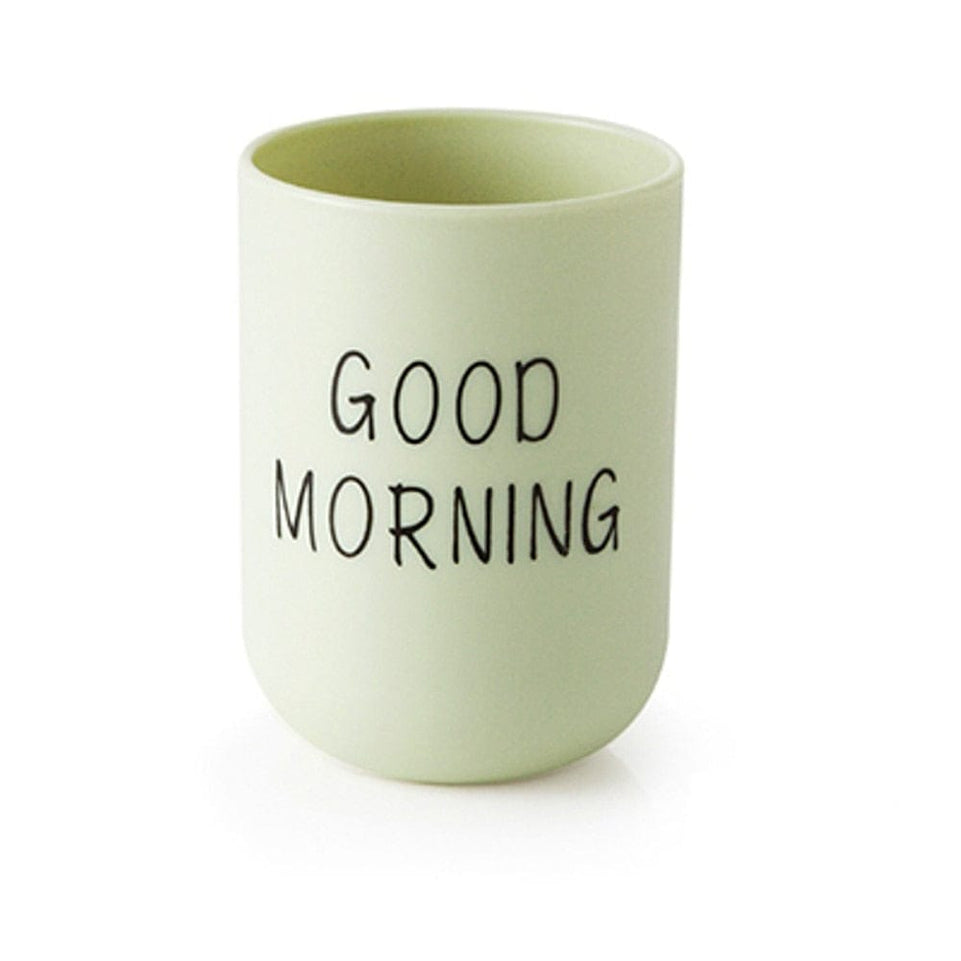 Good Morning Mouthwash Cup Bathroom Tumblers Toothbrush Toothpaste Holder Cup Travel Washing Cup Water Mug Bathroom Accessories