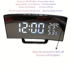 Curved Screen Digital Alarm Clock Temperature Date 2 Levels Brightness Adjustment Snooze Table Clock 12/24H Night Mode LED Clock