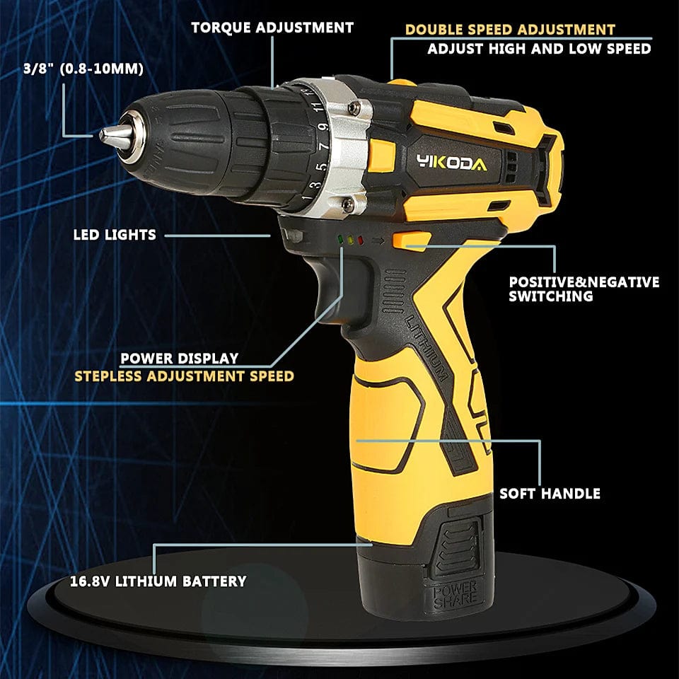 Cordless Drill Rechargeable Electric Screwdriver Lithium Battery Household Multi-function 2 Speed Power Tools