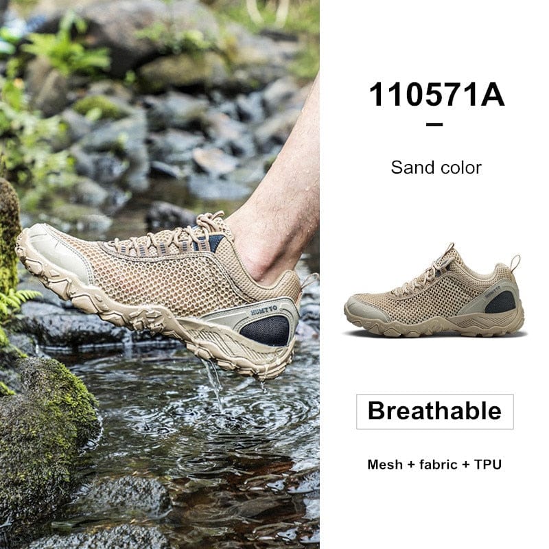 Humtto New Arrival Leather Hiking Shoes Wear-resistant  Outdoor Sport Men Shoes Lace-Up Mens Climbing Trekking Hunting Sneakers