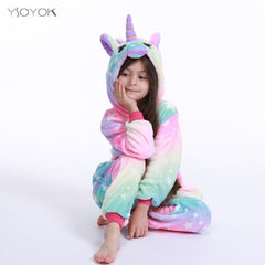 Kigurumi Children Winter Sleepwear Kids Unicorn Panda Pajama sets Baby Girls Boys Panda Licorne Onesies for 4 6 8 10 12 Years