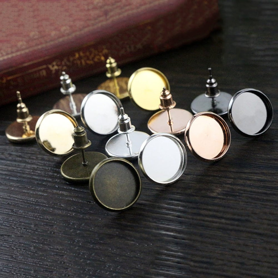 6/8/10/12/14/16/18/20mm 8 Colors Plated High Quality Stainless Iron Earring Studs(with Ear plug) Base,Fit 6-20mm Glass Cabochons