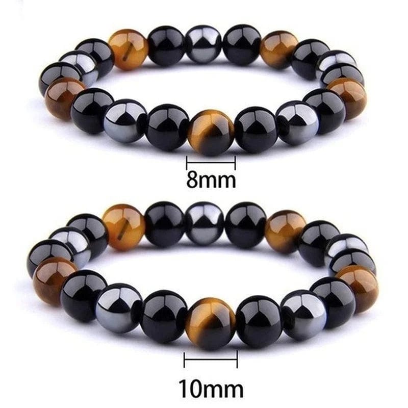 Natural Stone Bracelet Tiger Eye Triple Protection Hematite and Black Obsidian Bracelet Couples Bracelets Weight Loss Jewelry