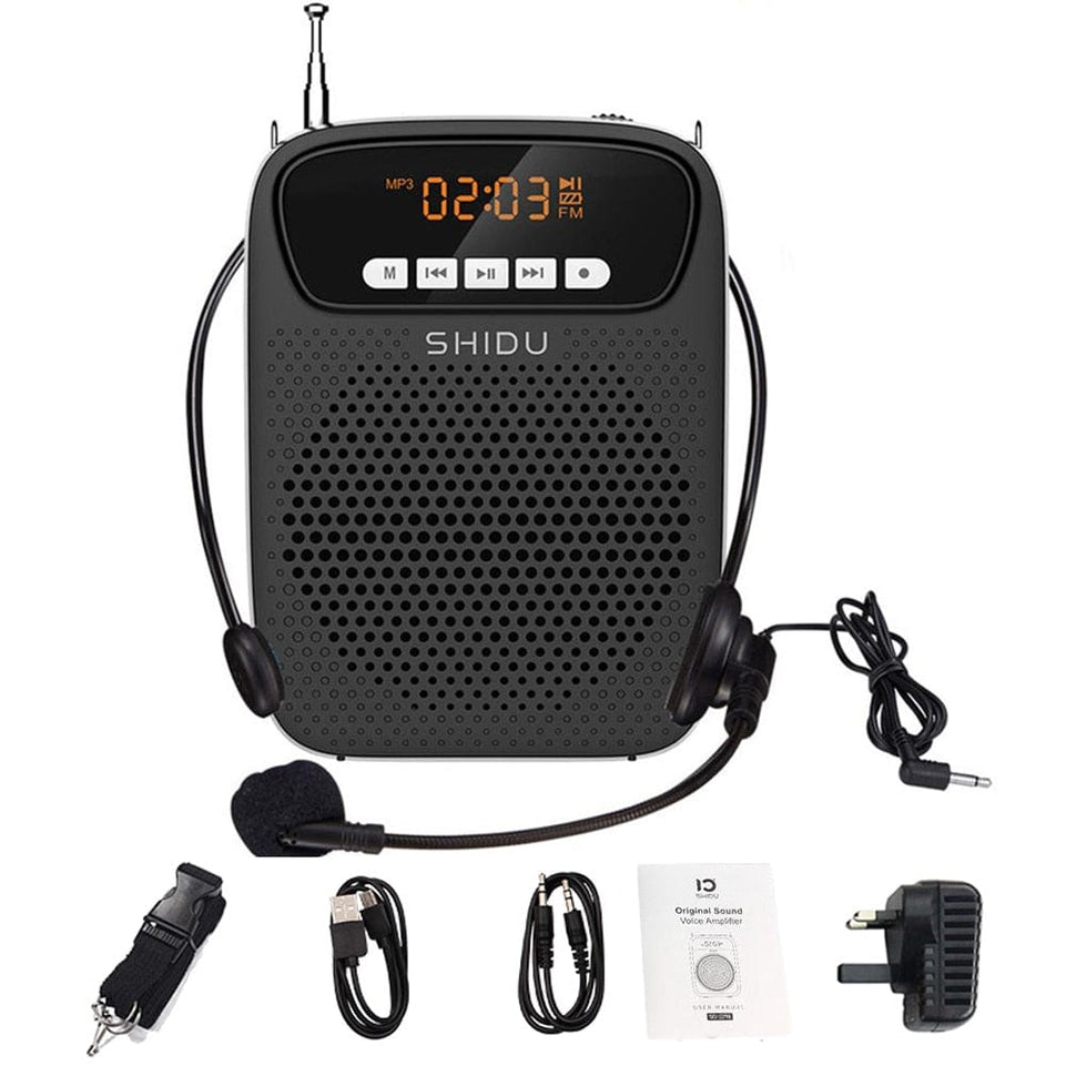 SHIDU 15W Portable Voice Amplifier Wired Microphone FM Radio AUX Audio Recording Bluetooth Speaker For Teachers Instructor S278